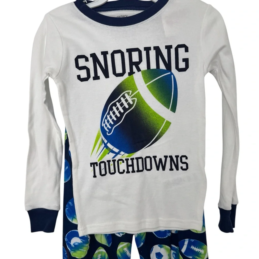 Carter's Snoring Touchdowns Pajama Set - White and Blue, Boys Size 6